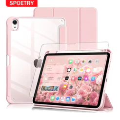 SPOETRY Capa de Proteção para tablets iPad/Air Design Transparente Resistente a Quedas e Suporte Tri-Fold Dobrável