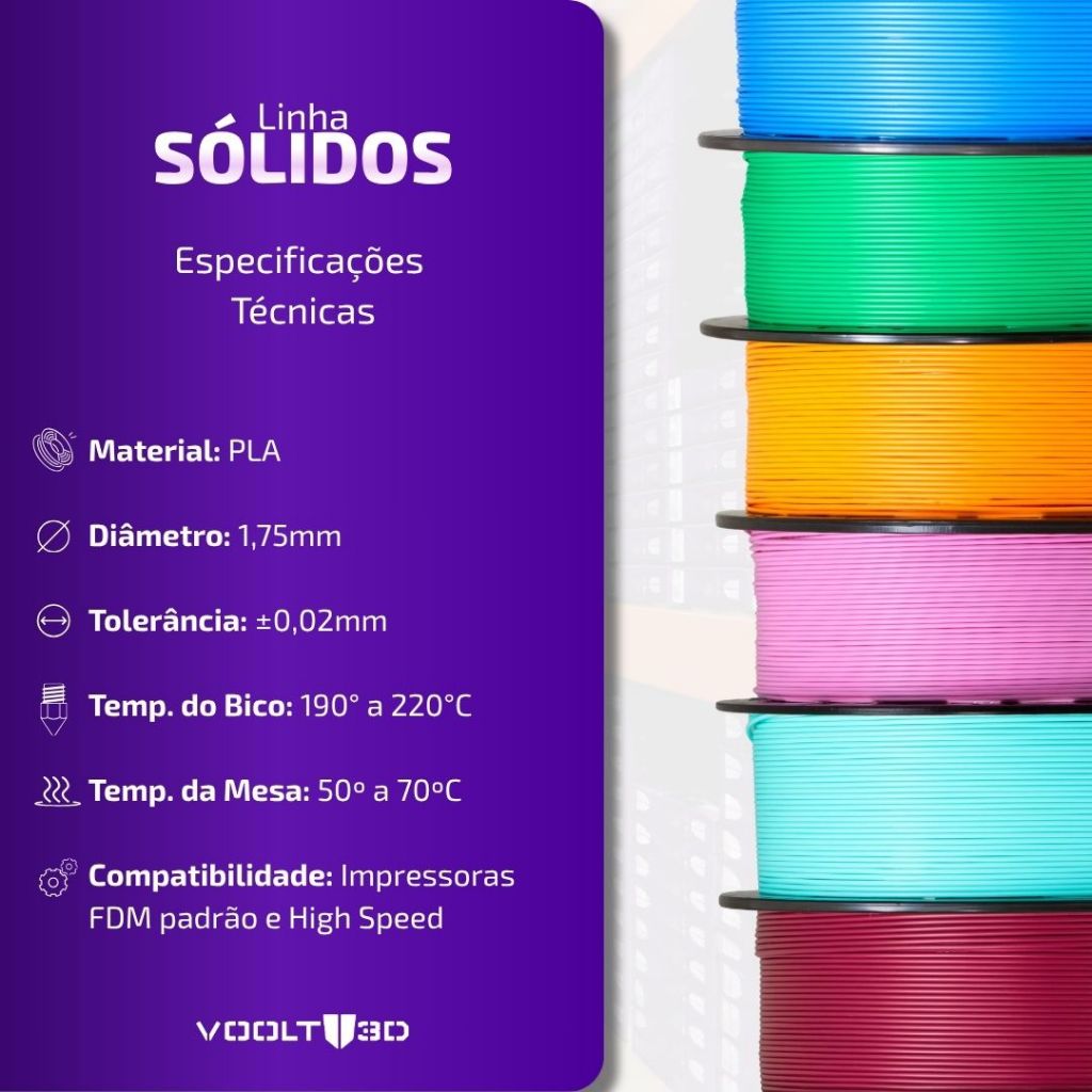 Filamento PLA Roxo Sólido Premium 1Kg 1,75mm - Para Impressora 3D - Voolt3D — imagem 2 de 2