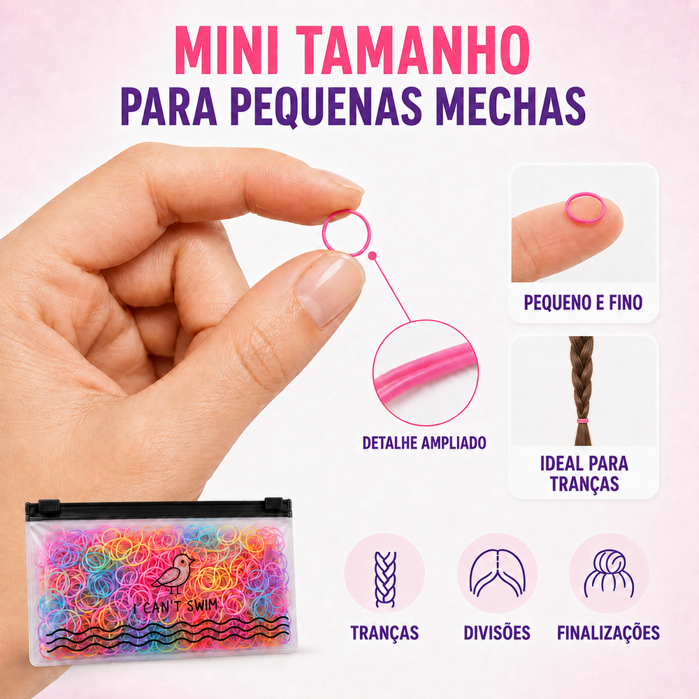 Kit Elástico de cabelo de Silícone 500 Unidades com Bolsa Mini Liguinha Elastiquinho Borrachinha — imagem 2 de 2