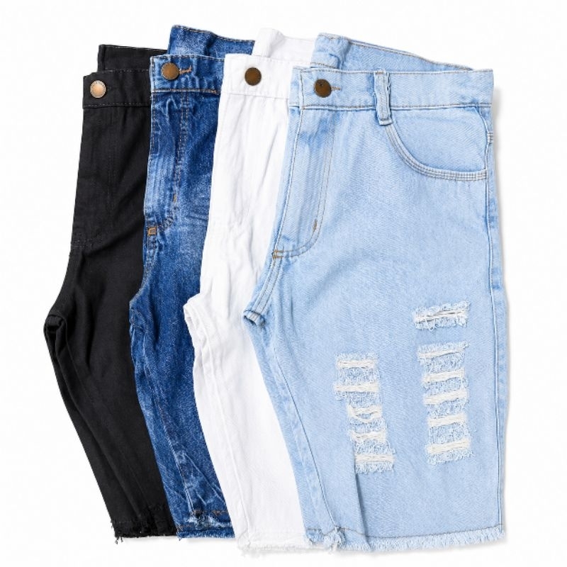 Kit com 2 ou 1 Bermuda Jeans Masculina Rasgada Modelo Premium Alta Qualidade