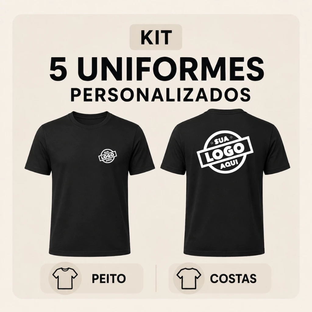 Kit 5 Camisetas Personalizadas Com Sua Logo 100% Algodão Peito de Costas