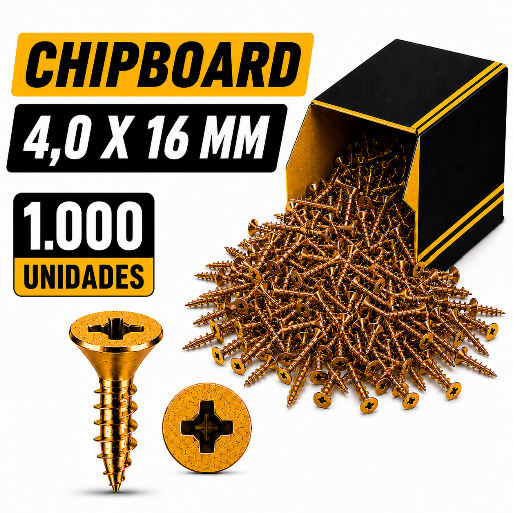 Parafuso Chipboard 4,0X16 4x16 MM Phillips PH 2 cabeça chata Para Madeira MDF Compensado Moveis