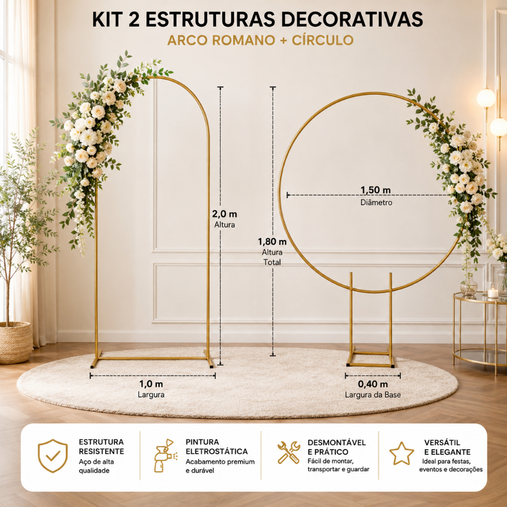 KIT 2 PAINÉIS ARCO ROMANO + ARCO REDONDO PARA FESTAS E DECORAÇÃO CASAMENTO ANIVERSARIO
