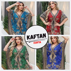 Roupa Kaftan Indiana Curta Moda Praia Feminina Tamanho Unico (36-48)