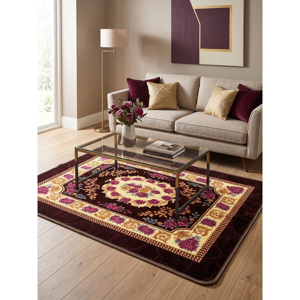 Tapete Sala Quarto Floral Indiano 100x150 cm Antiderrapante Ins Flannel pequeno Estampado