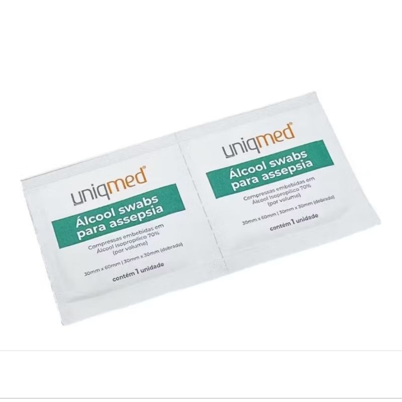 Álcool Swab 70% Lenços Umedecidos Uniqmed kit 50 e 100 unidades Saches — imagem 2 de 2