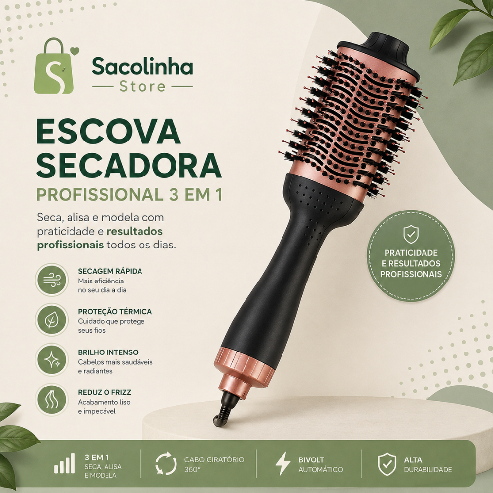 Escova Modeladora Secadora Cabelo Profissional Bivolt Alta Potencia 1300w Anti Frizz