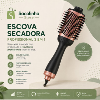 Escova Modeladora Secadora Cabelo Profissional Bivolt Alta Potencia 1300w Anti Frizz