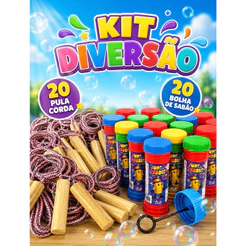 20 Brinquedo Corda De Pular + 20 Bolha De Sabão Infantil Kit Festa Lembrancinha Aniversario Prenda