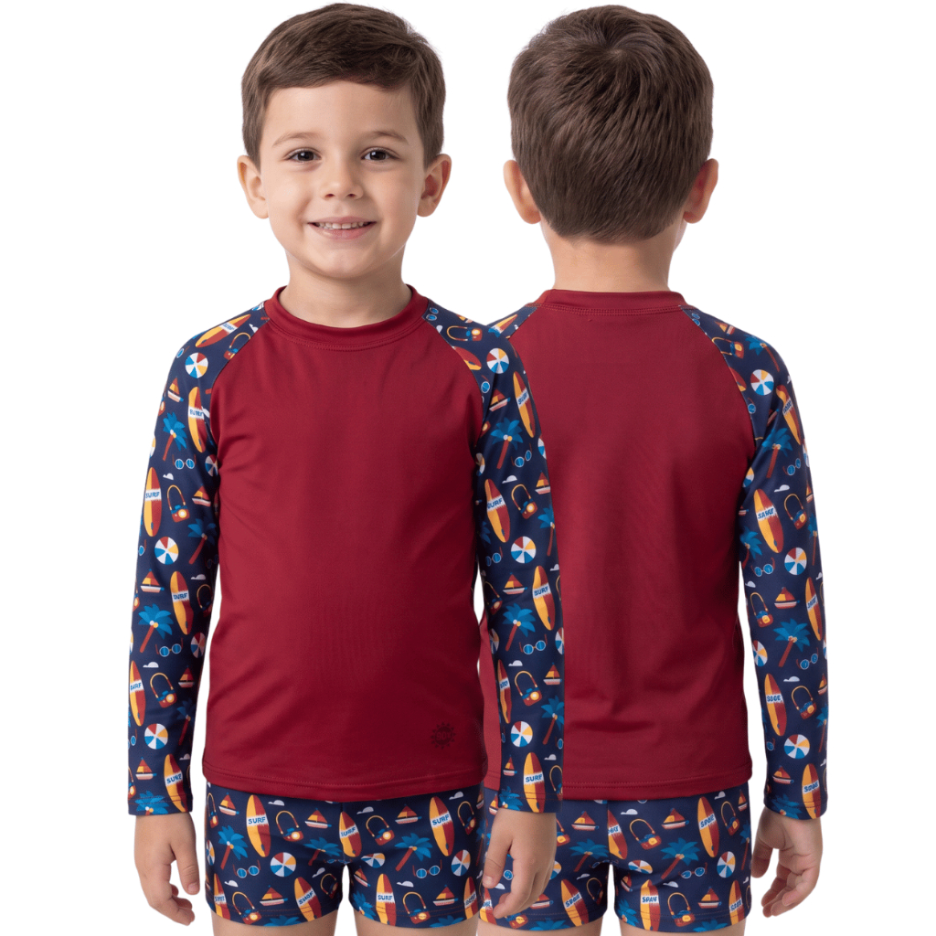 Conjunto de Camisa UV + sunga boxer infantil / juvenil praia / piscina do 1 ao 16 anos