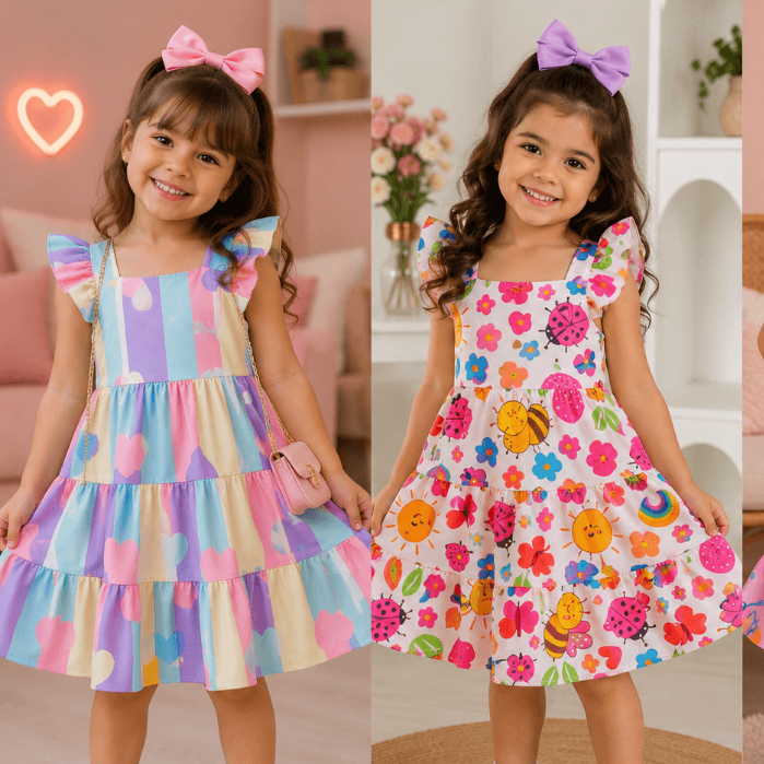 Vestido Menina Coração Stitch Rosa Menina Moranguinho Abelhinha Vestido Abelhinha Infantil