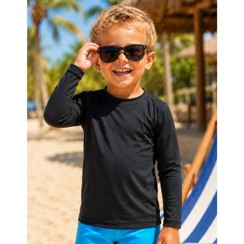 Camisa Térmica Infantil Juvenil Proteção Uv+ Malha Fria Manga Longa Moda Praia Natação Criança Bebes