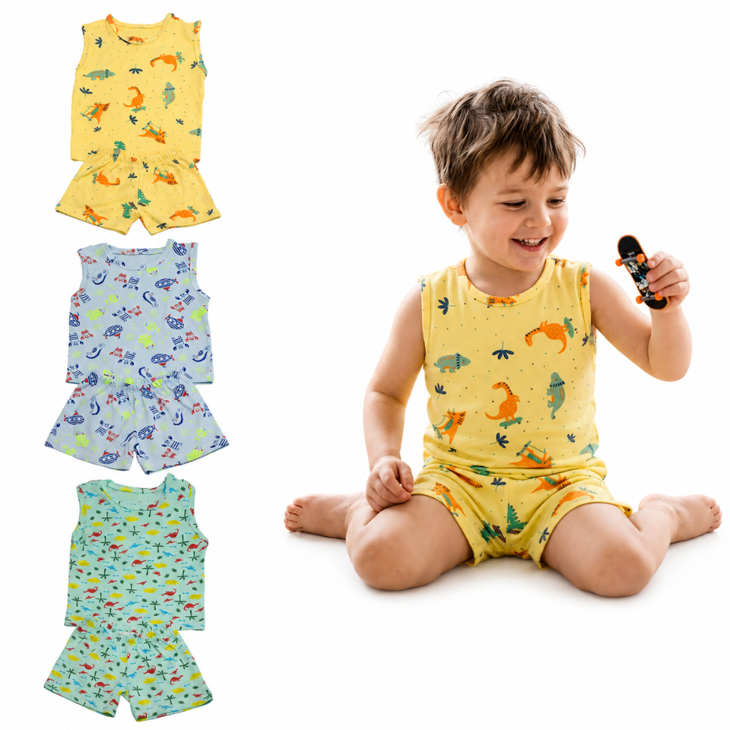 Kit 2, 4 ou 6 peças Pijamas Regata Masculino Infantil Menino 02 Ao 10 100% Algodão Short Confortável