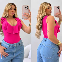 BODY FEMININO REGATA COM BABADO DECOTE U - TENDÊNCIA