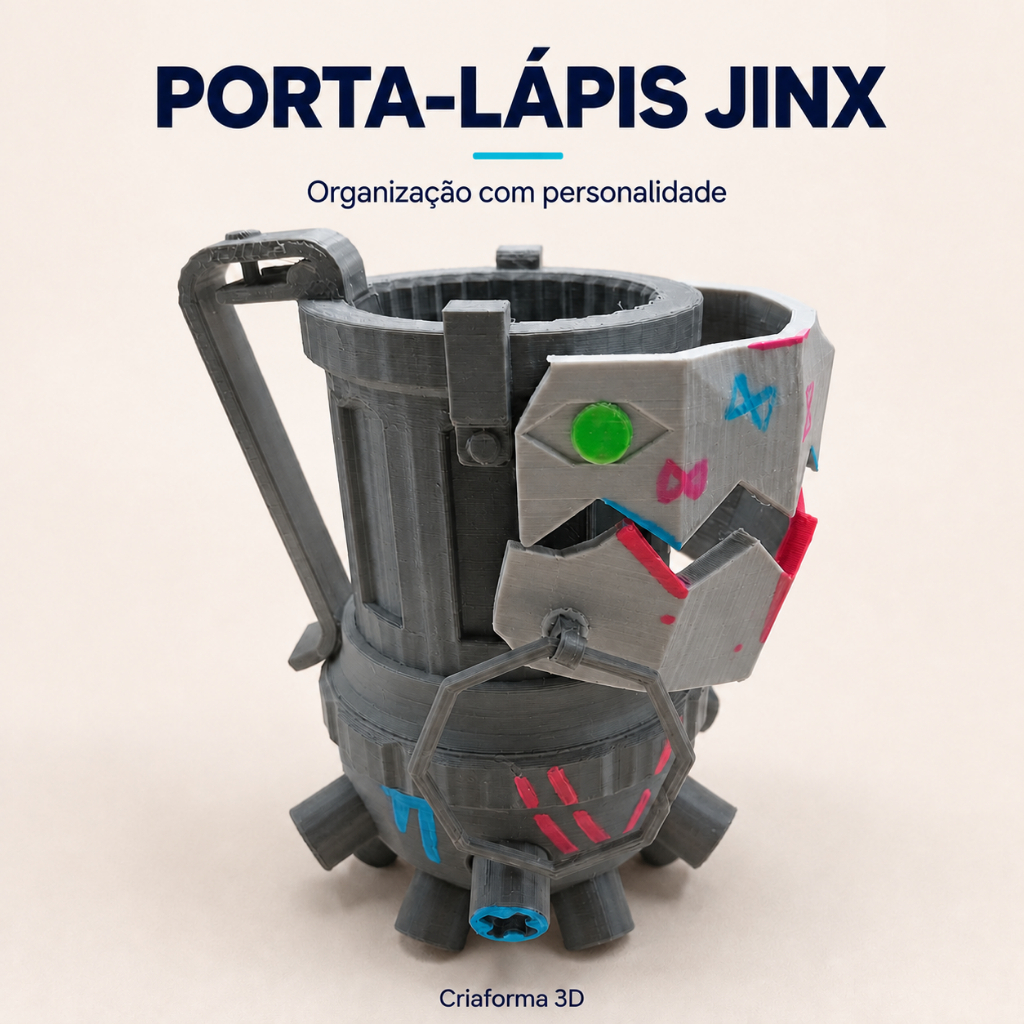 Porta-Lápis Bomba Jinx Arcane com Chaveiro de Brinde | Organizador de Mesa
