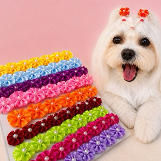 Fuxico Laços Pet com 50/100/200 un. tamanhos P/M Cachorro Petshop Banho E Tosa