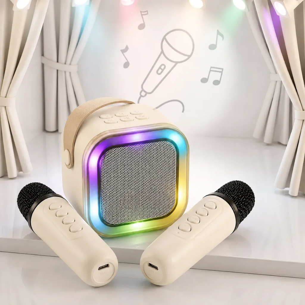 Caixinha Som Karaokê Infantil Com Led 2 Microfone Bluetooth