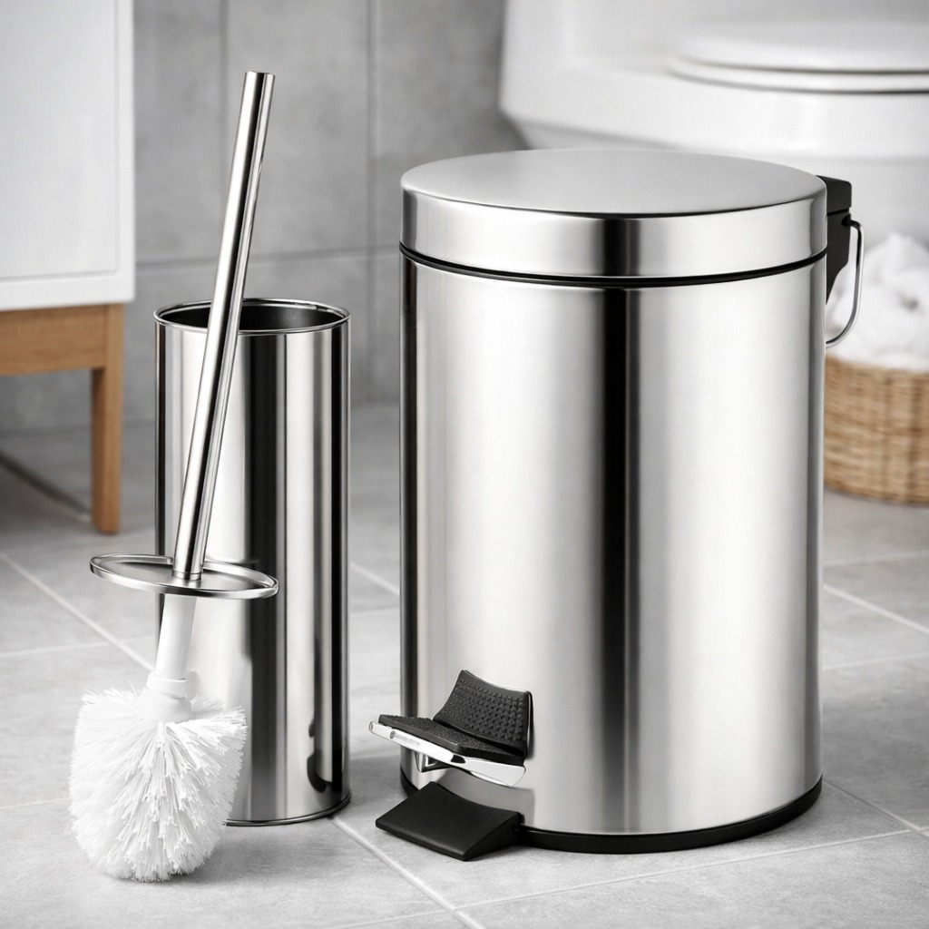 Kit Banheiro Luxo Lixeira Inox 3l Litros + Escova Sanitária Premium Luxo