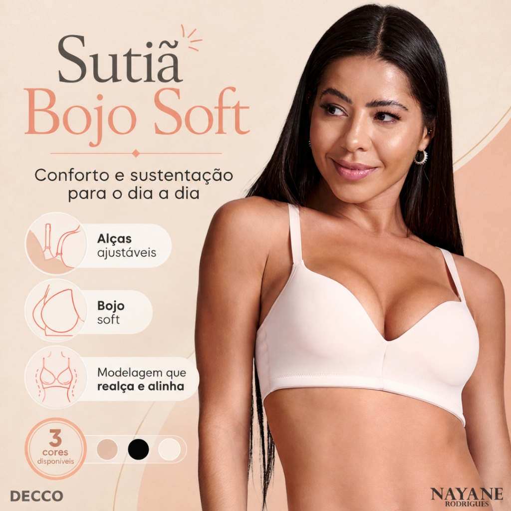 Sutiã Top Feminino Nayane Rodrigues Com Bojo Sem Aros Lateral Larga Alças Reforçadas para Modelagem