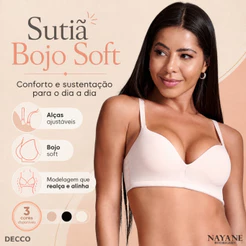 Sutiã Top Feminino Nayane Rodrigues Com Bojo Sem Aros Lateral Larga Alças Reforçadas para Modelagem