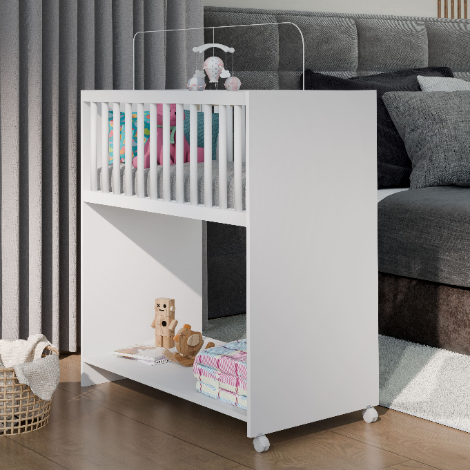 Mini Berço Baby Com Colchão Rodinhas e Suporte de Mosquiteiro Varias Cores