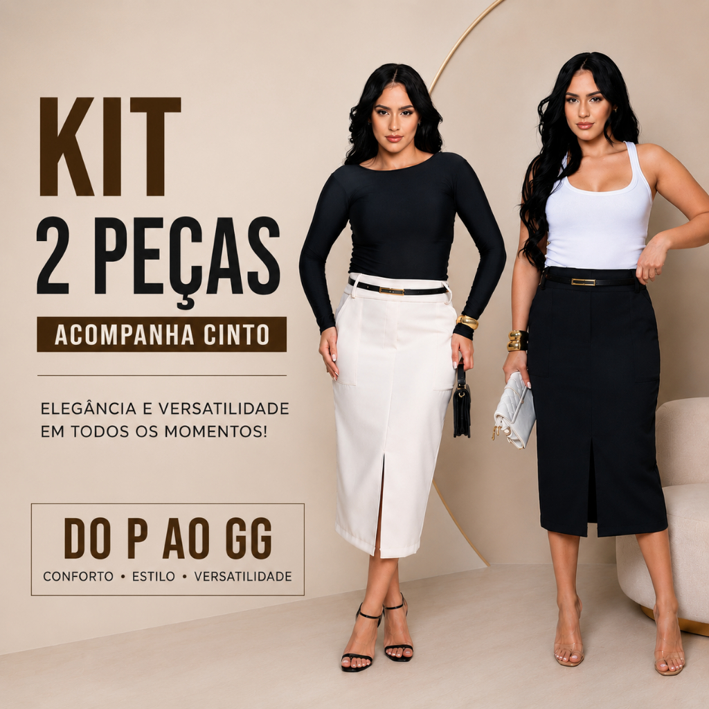 Kit 2 Saia Feminino Alfaiataria ACOMPANHA CINTO