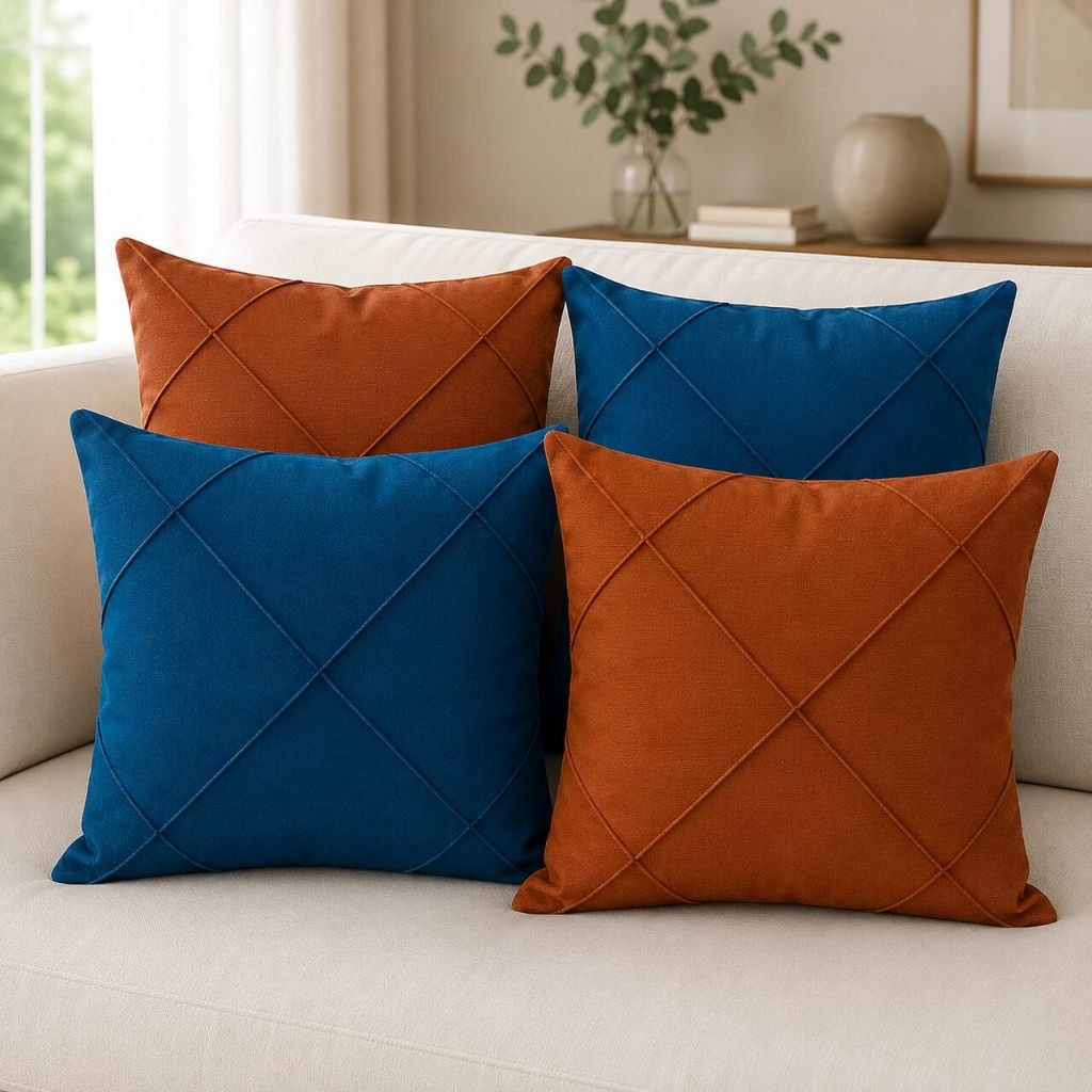 Kit 4 Capas de Almofada Suede Drapeada 43x43cm Decorativas Sofá Sala Quarto