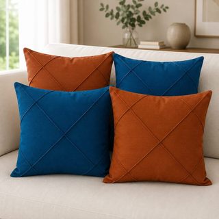 Kit 4 Capas de Almofada Suede Drapeada 43x43cm Decorativas Sofá Sala Quarto