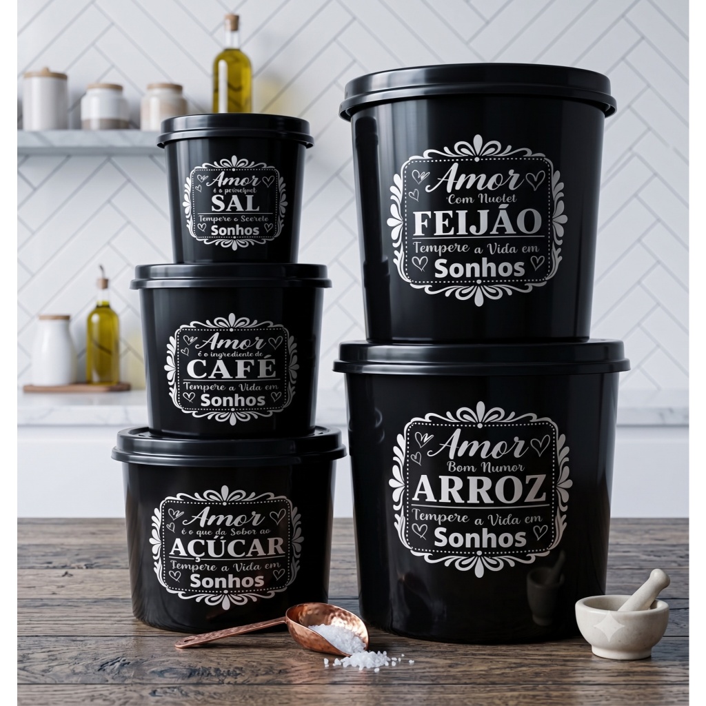 Kit Potes Herméticos Mantimentos 5 peças Cozinha Organizada Premium empilhaveis economico