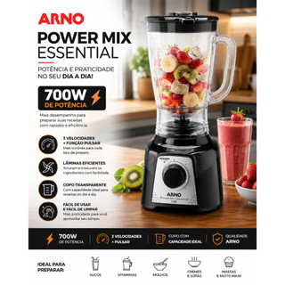 Liquidificador Arno Power Mix Essential 700W Potente 3 Velocidades
