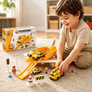 Brinquedo Avião Garagem Infantil Engenharia Armazenável Com Pista 4 Carrinhos Acessórios Construção Moderno