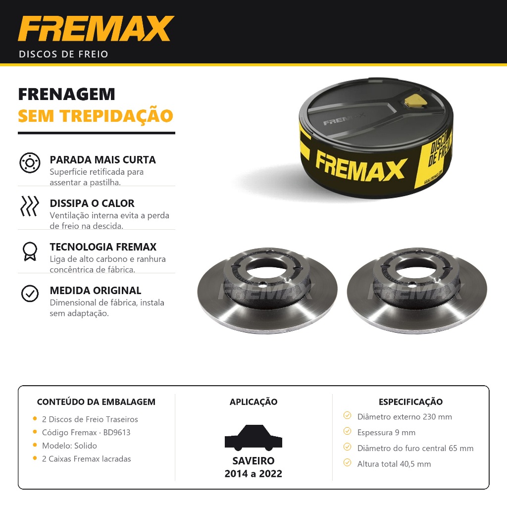 Par Disco de Freio Traseiro Saveiro 2014 a 2022 Fremax