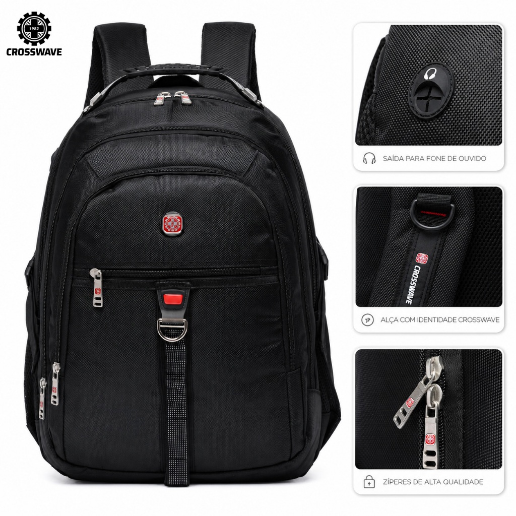 Crosswave Mochila Executiva para Notebook 17” 26L Grande Capacidade Reforçada
