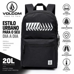 Mochila Volcom Masculina Original 20L para Notebook Universitária Escolar Reforçada Preta