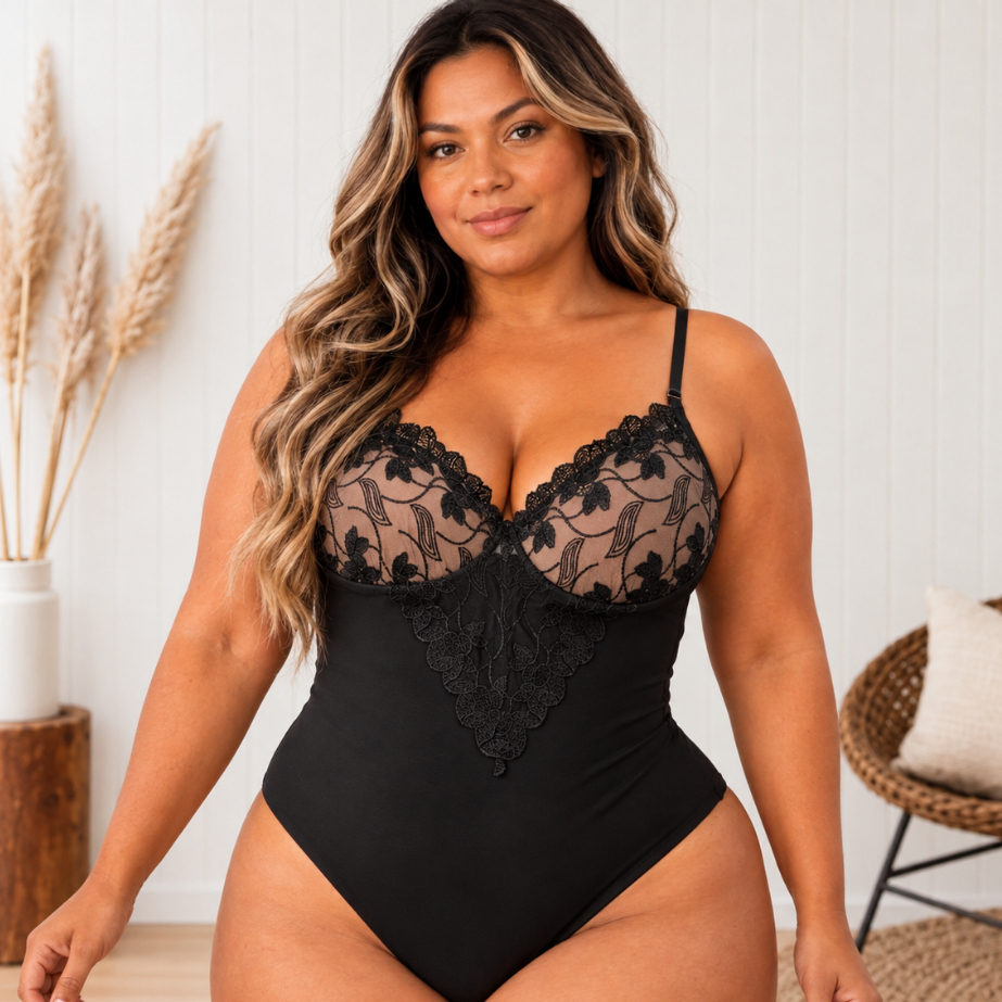 Body Modelador Plus Size Feminino Renda com Bojo Alcinha Regulável Rendado Bori Suplex Elegante Festa 46 ao 52