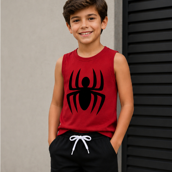 Conjunto Infantil Menino Verão com Regata 100% Algodão Estampada e Bermuda em Moletinho