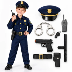 Fantasia Policial Infantil Kit Completo Menino Uniforme com Acessórios Carnaval Halloween Cosplay