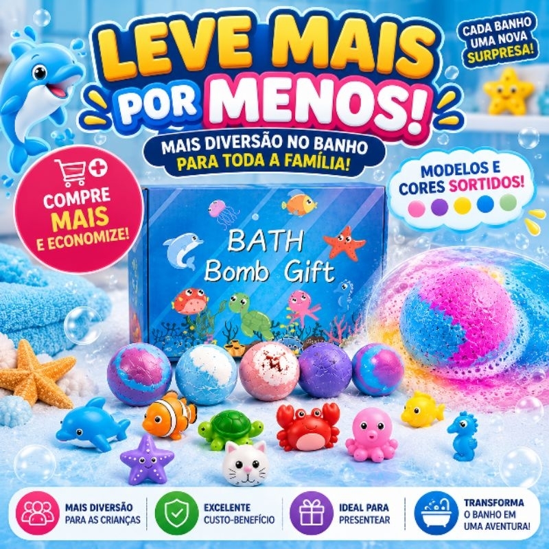 Bomba de Banho Infantil com Brinquedo Surpresa Efervescente | Leve Mais por Menos