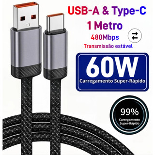 60W Cabo USB Tipo C Reforçado 1 Metro Carregamento Rápido Turbo Android Compatível Galaxy…