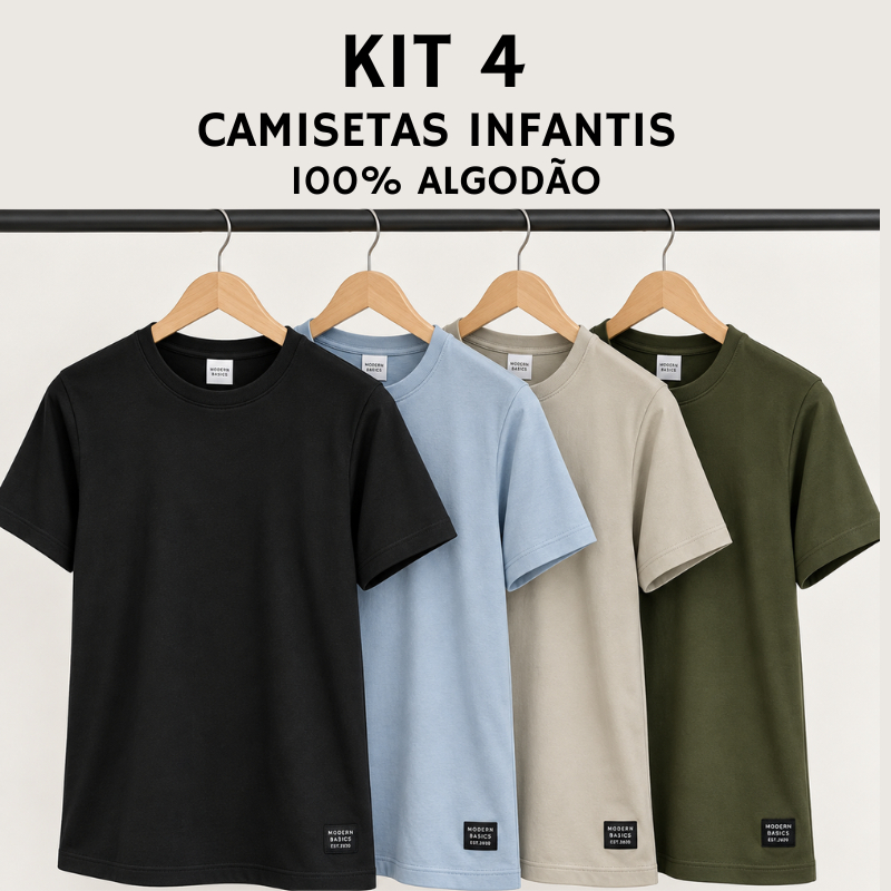 Kit 4 Camiseta infantil Menino Camisa100% Algodão Basica Confortavel Dia a Dia Tamanho 4 ao 14