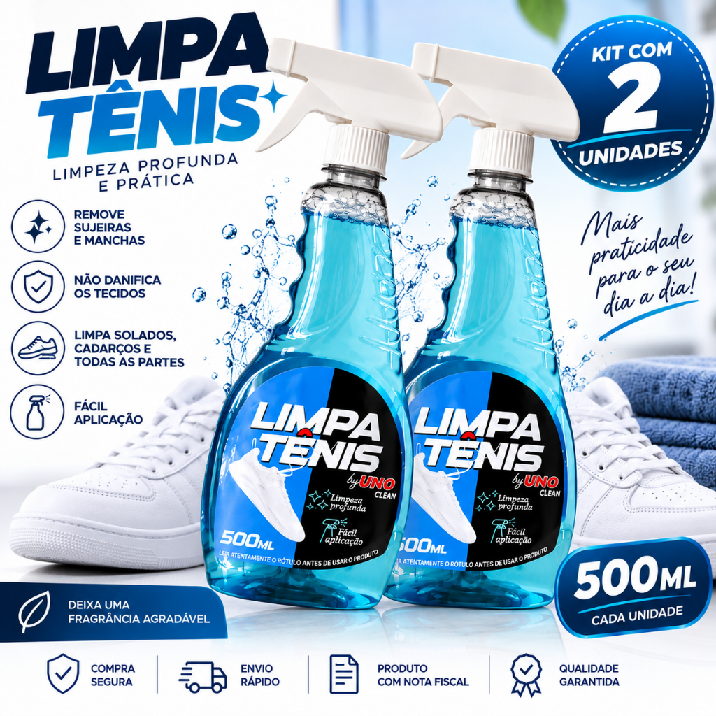 Kit 2 Limpa Tênis Spray 500ml Cada Limpeza Profunda Removedor de Sujeira e Manchas