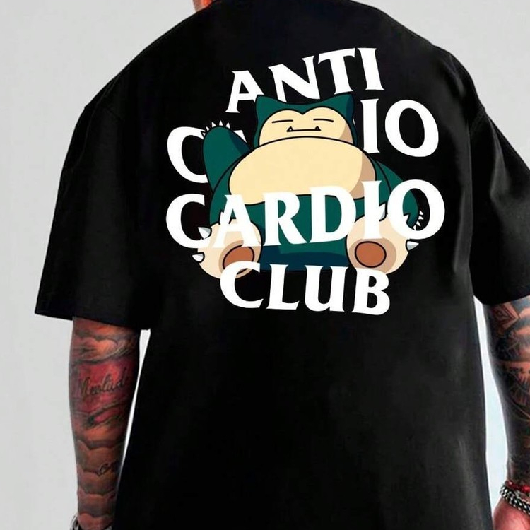 Camiseta Oversized Streetwear Anti Cardio Club Slogan Camiseta Academia Manga Curta Masculino Moda