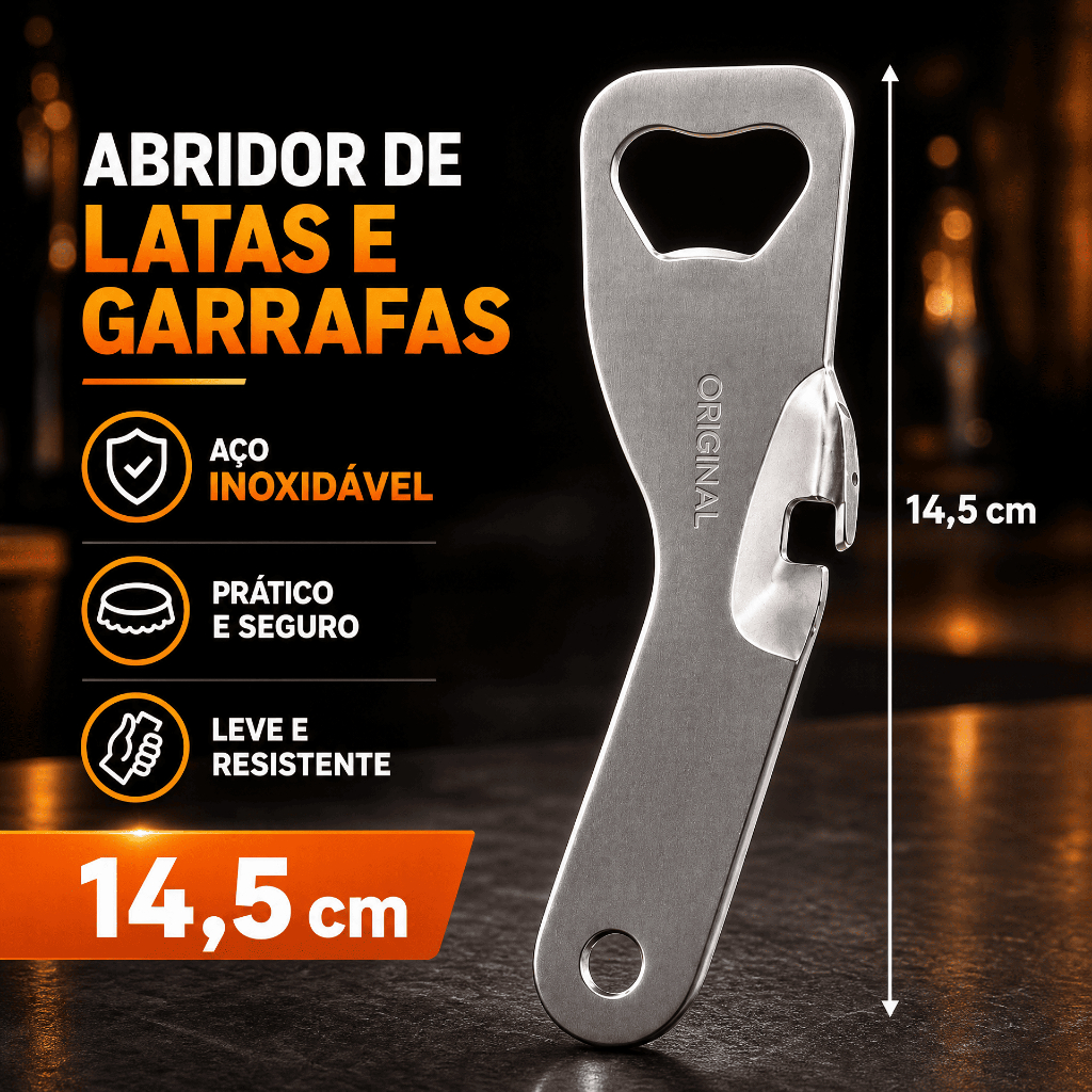 Abridor Abridores de Lata e Garrafa Inox 14,5cm Manual Reforçado Cozinha