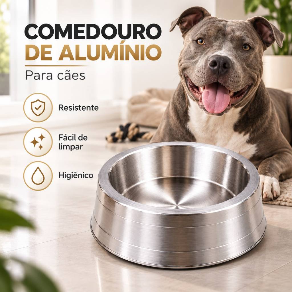 Comedouro Bebedouro de Alumínio Polido Pote de Ração Água Cães Gatos Pitbull Rottweiler Doberman Pastor Alemão Labrador