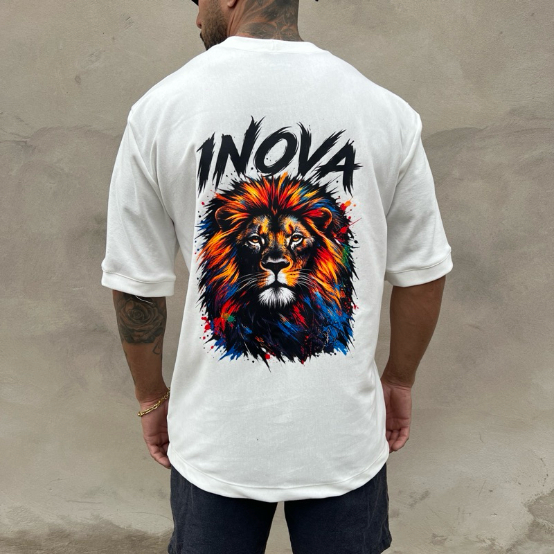 Camiseta masculina OverSized modelo  StreetWear Gola canelada alta Malhão macio e grosso