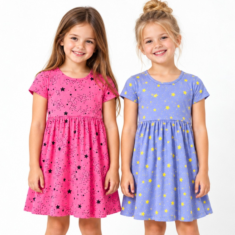 Kit 2 Vestido Infantil Menina Verão Estampados Estilosos em Cotton 4 ao 12