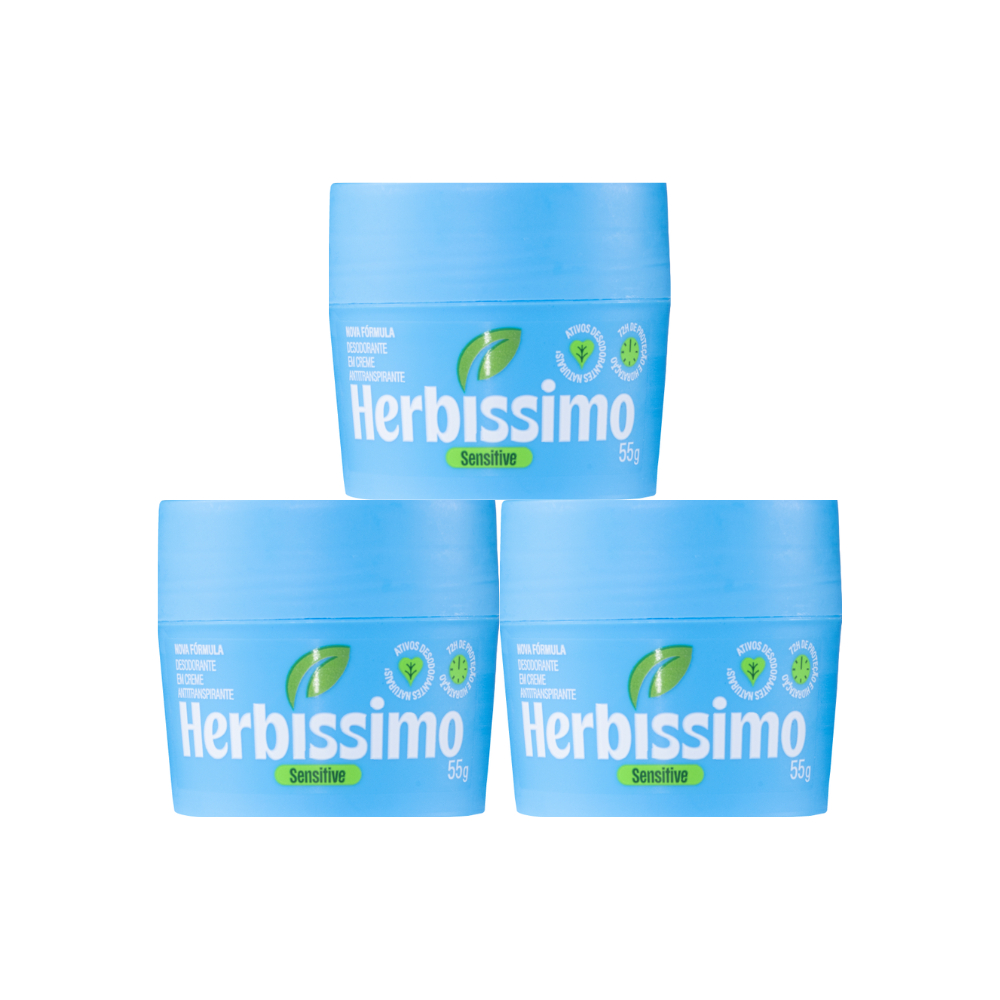 Kit 3 unid - Desodorante Creme Antitranspirante Herbíssimo Sensitive 55G