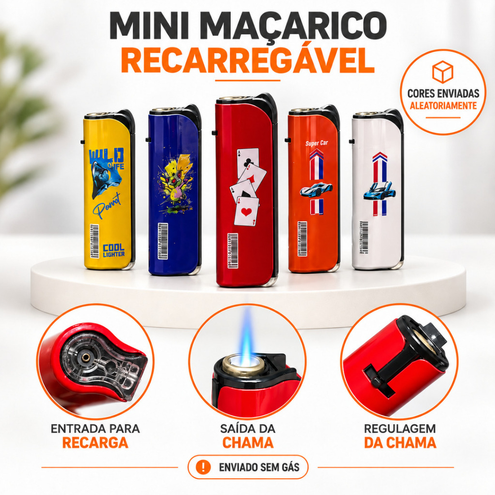 Mini Isqueir0 Maçaric0 Portátil Alta Qualidade Recarregável com Regulagem de Chama, Culinária, Camping, Artesanato. MP