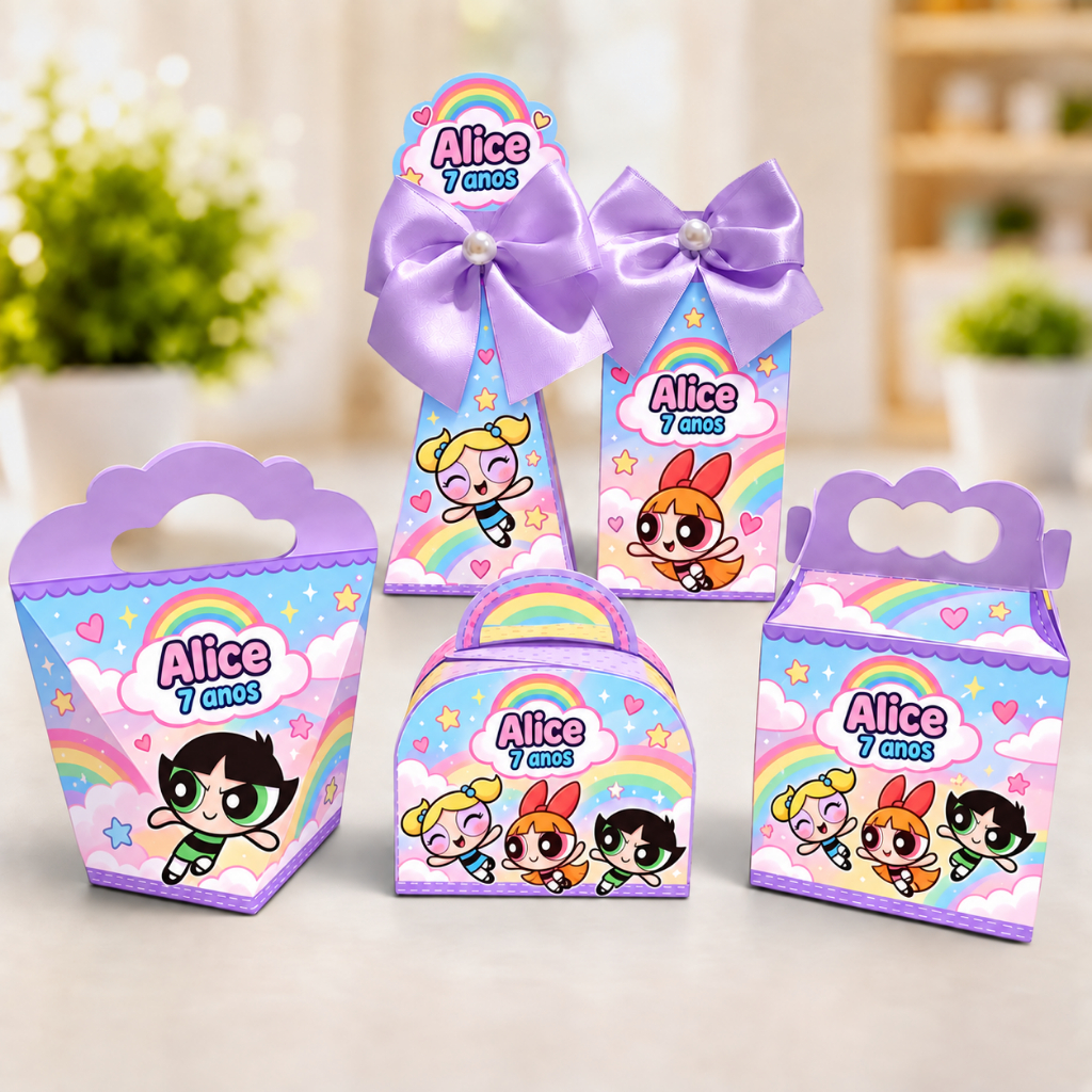 Kit Caixinhas Personalizadas MENINAS SUPER PODEROSAS CANDY para Lembrancinha de Festa Infantil