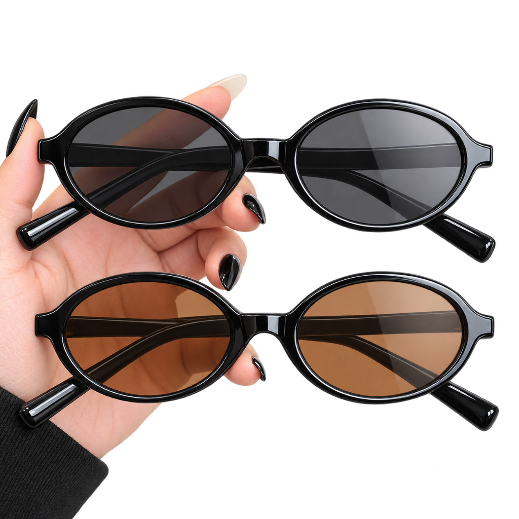 Óculos de Sol Preto e Marrom Vintage Miu Feminino Armação Aro Oval da Moda com Proteção UV400